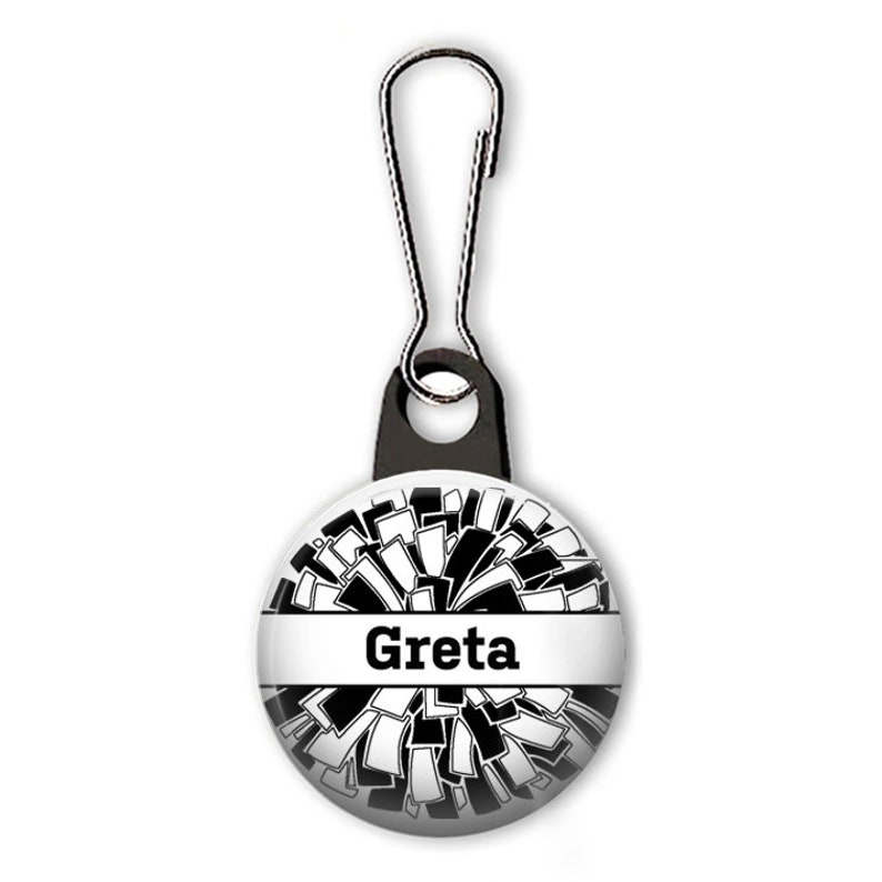 Cheerleading zipper pull. Personalized zipper pull. Cheer squad. Pom pom zipper pull with name. Cheerleader gift. image 2