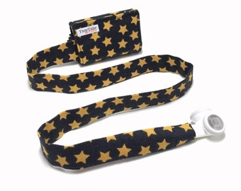 Yellow stars TuneTube.  Earbud cord organizer for iPhone or iPod.  Cord keeper.  Earbud holder.  Earbud case.