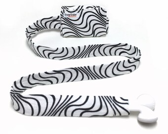 Black and white wave TuneTube.  Earbud cord organizer for iPhone or iPod.  Cord keeper.  Earbud holder.  Earbud case.