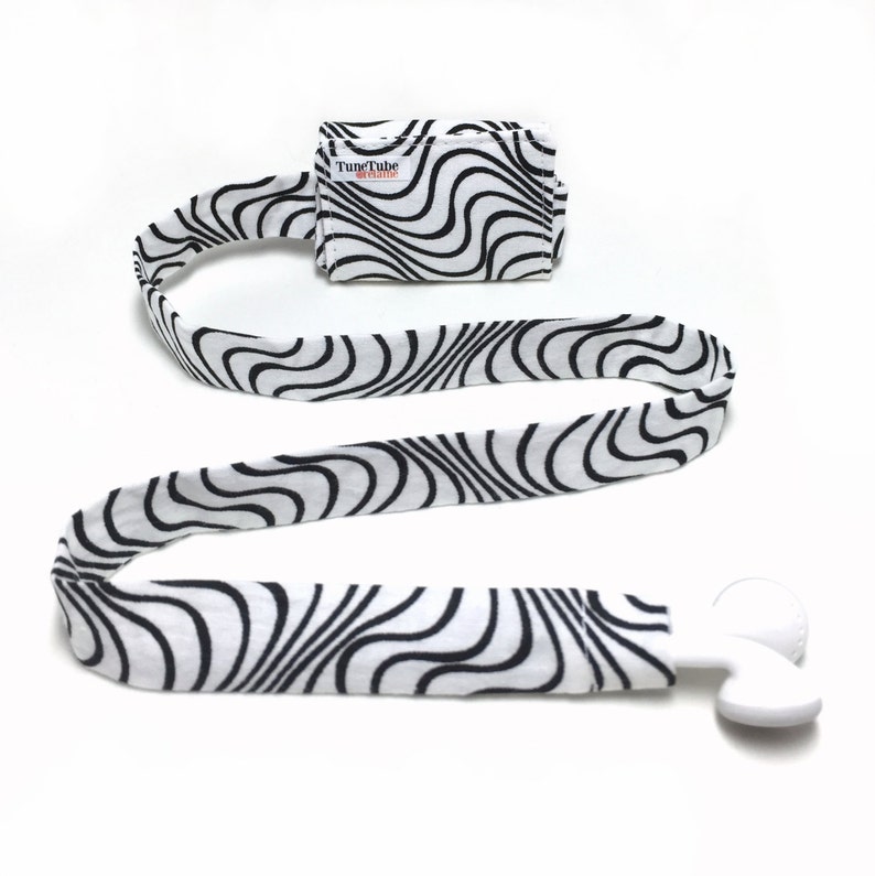 Black and white wave TuneTube. Earbud cord organizer for iPhone or iPod. Cord keeper. Earbud holder. Earbud case. image 1