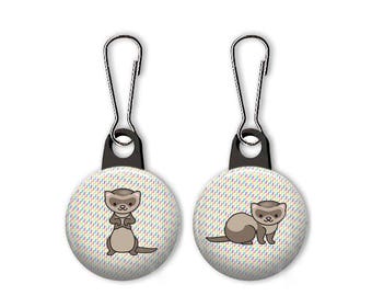 Ferret zipper pull. Ferret charm. Ferret zipper charm. Backpack zipper pull. Custom zipper pulls available.