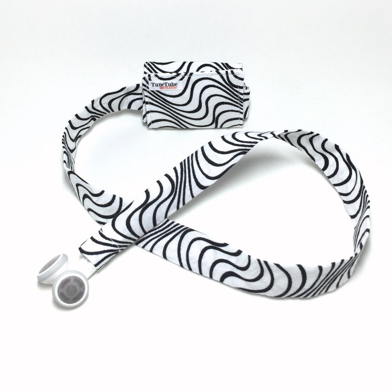 Black and white wave TuneTube. Earbud cord organizer for iPhone or iPod. Cord keeper. Earbud holder. Earbud case. image 2
