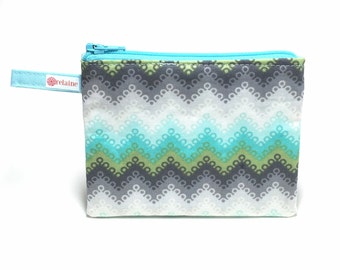 Turquoise chevron zip pouch. Zipper pouch. Small zip pouch. Coin purse. Card holder. Gift card holder. Business card holder.