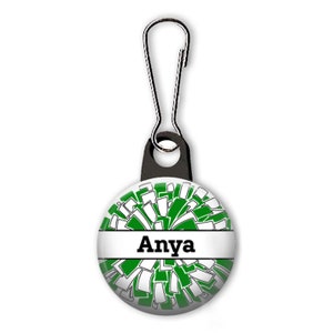 Cheerleading zipper pull. Personalized zipper pull. Cheer squad. Pom pom zipper pull with name. Cheerleader gift. image 3