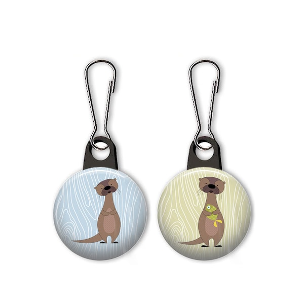 Otter zipper pull. Otter charm. Otters with fish. Otter party favor. Stocking stuffer. Gifts under five. Custom zipper pulls available.