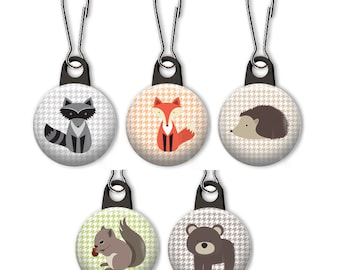 Woodland animal zipper pull.  Forest charm.  Raccoon, fox, hedgehog, squirrel, bear.  Fox charm.  Fox zipper pull.