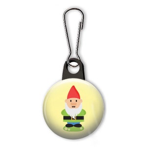 Garden gnome zipper pull.  Gnome charm.