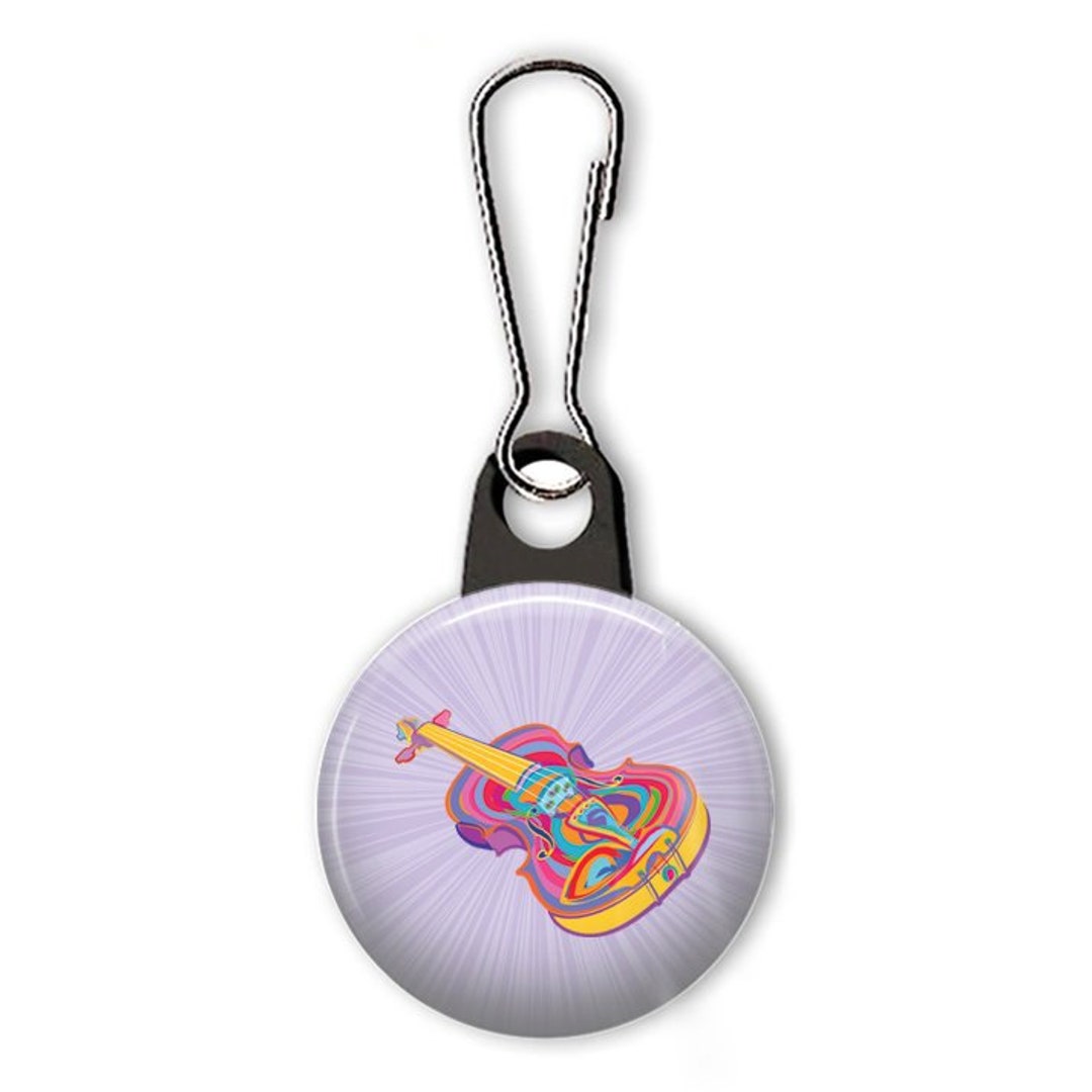 Swirl Violin Zipper Pull. Rainbow Violin Charm. Viola. Cello. Bass