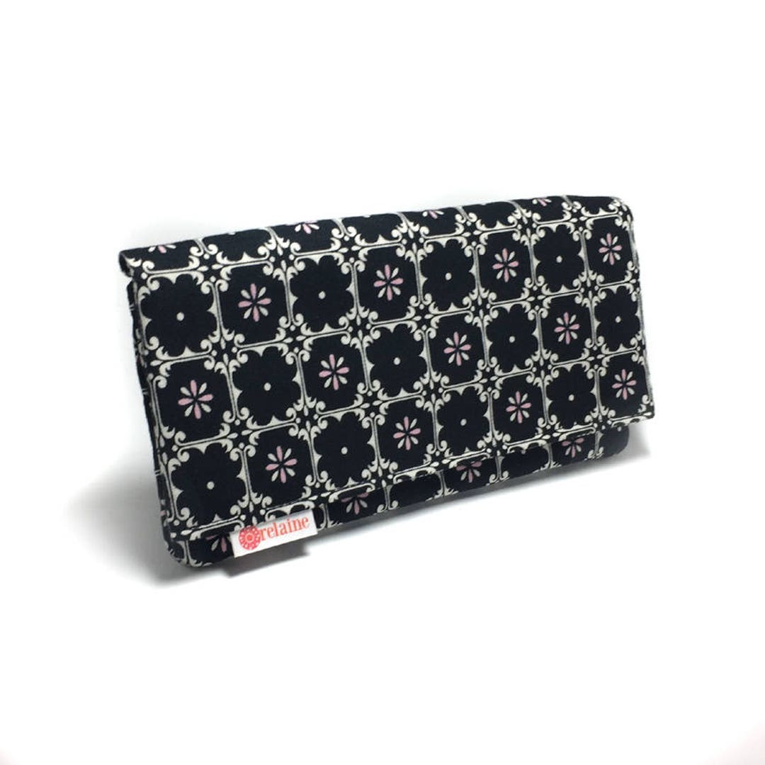 Black Tiles and Pink Flowers Fabric Wallet. World's 