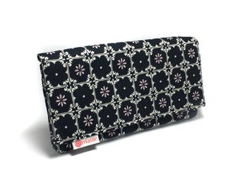 Black tiles and pink flowers fabric wallet. World's Greatest Wallet. Card wallet. Zipper wallet. Cute wallet with many pockets.