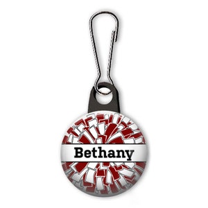 Cheerleading zipper pull. Personalized zipper pull. Cheer squad. Pom pom zipper pull with name. Cheerleader gift. image 4