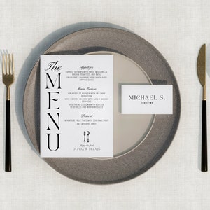 Menu de casamento moderno e modelo de cartão de lugar Casamento minimalista clássico vintage inspirado em dinheiro antigo Download instantâneo modelo para impressão