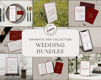 Dramatic Red Wedding Invitation Suite Template Bundle: Elegant Minimalist Design (Editable Template)