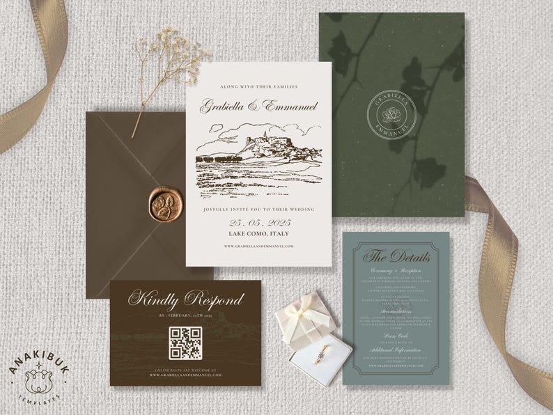 Modern Botanical Wedding Invitation Suite: Vintage Elegant Design ...