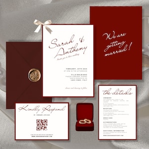 Dramatic Red Wedding Invitation Suite: Elegant Minimalist Design (Editable Template)