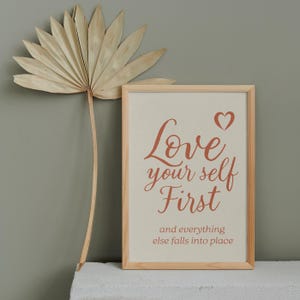 Self Love Wall Art, Love Yourself First Quote Print, Minimalist Typography Decor, Motivational Printable Poster, Digital Download