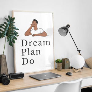 Dream Plan Do Wall Art Printable - Minimalist Motivational Quote - Office Decor - Black and White Line Art