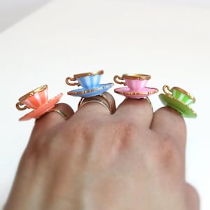 Alice Teacup Ring Your Choice - tea cup ring - mini teacup and saucer ring - alice in wonderland