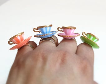 Alice in Wonderland Teacup Ring: Swarovski Crystal Tea Party Favor