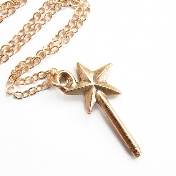 Glinda - magic wand necklace - wand necklace - fairy godmother necklace - Godmother gift - gold wand - gold necklace