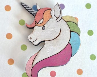 Hand-Painted Unicorn Head Enamel Pin: Rainbow Shimmer Lapel Pin