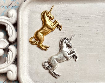 Magic - Vintage brass - silver Unicorn pin - Unicorn brooch -