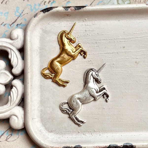 Magic - Vintage brass - silver Unicorn pin - Unicorn brooch -