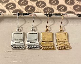 Ada - Vintage Brass Computer earrings - desktop computer charm