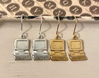 Ada - Vintage Brass Computer earrings - desktop computer charm
