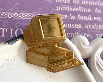 Steve - Vintage Computer Pin – Retro Desktop Computer Brooch – Brass or Hand-Painted Enamel