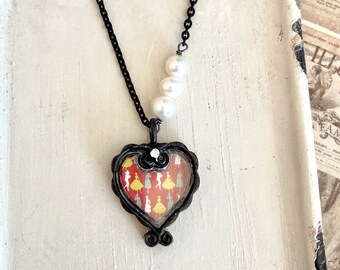 Colar de dançarinas - colar com pingente preto e pérolas de água doce