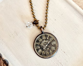 Father Time - vintage style watch face necklace - watch charm - steampunk - clock charm