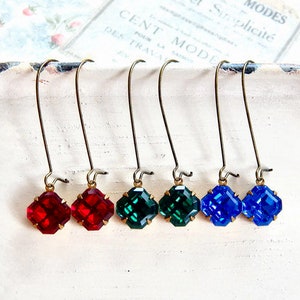 Vintage Swarovski crystal earrings in your choice of color - Swarovski crystal earring - vintage style earrings - sapphire, ruby, emerald