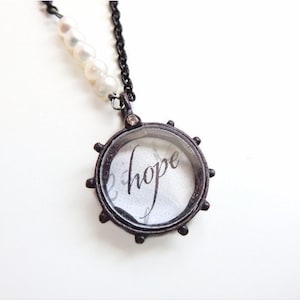 Nadine - hope necklace with freshwater pearls - inspirational necklace - hope charm necklace