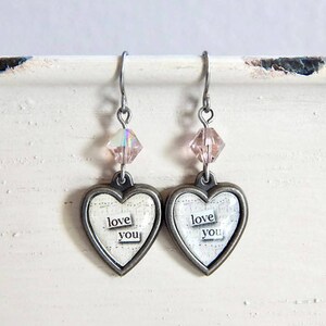 Valentine's Day heart earrings Love You crystal heart earrings I love you earrings image 1