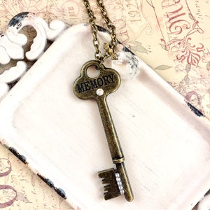 Ernestine memory key necklace antique style key necklace with vintage chandelier prism image 1