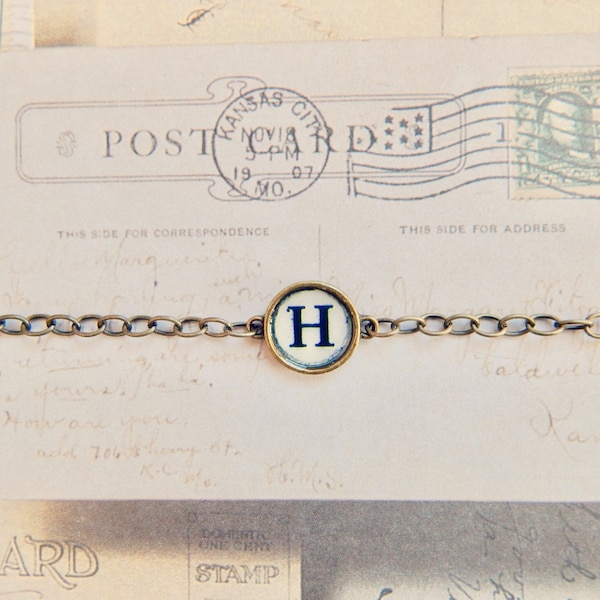 Hattie - typewriter style initial bracelet - custom bracelet - monogram bracelet - vintage style bracelet - letter bracelet