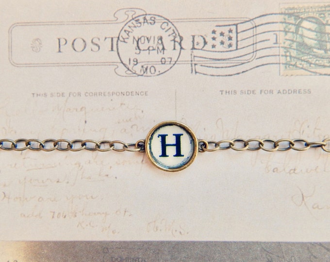 Typewriter Style Initial Bracelet - Personalized Monogram Charm