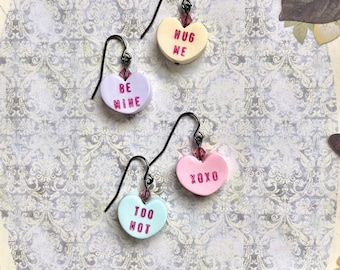Clay candy heart earrings - Valentine's Day jewelry - candy hearts