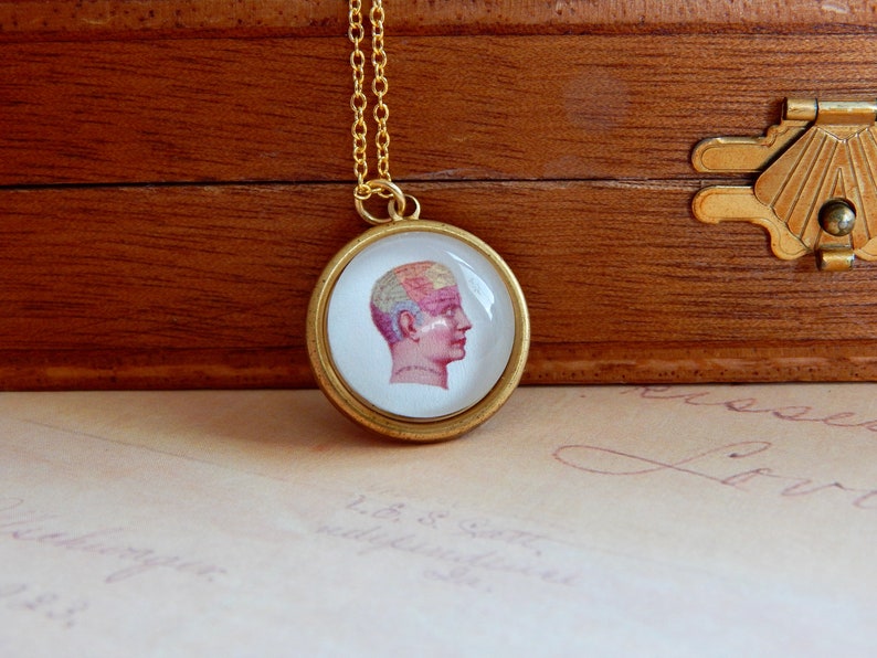 phrenology pendant brain necklace Phrenology necklace psychology