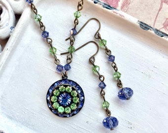 Vintage Swarovski crystal necklace, earrings,  or set in peridot and tanzanite lavender- purple and green crystal