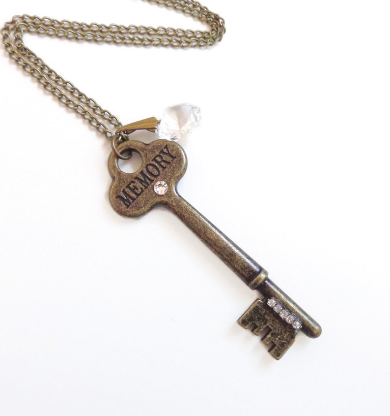 Ernestine memory key necklace antique style key necklace with vintage chandelier prism image 3