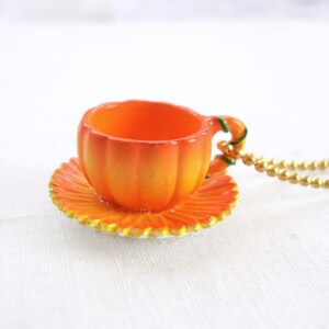 Ginger - pumpkin teacup necklace - marigold flower necklace - orange miniature teacup necklace - tea cup necklace - tea jewelry
