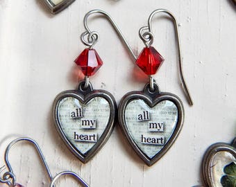 Valentine's Day heart earrings - All my heart - red crystal heart earrings