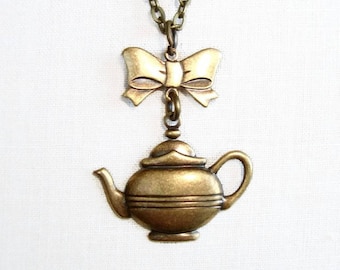 Maxine -Teapot and Bow Necklace - Tea Party - Alice in Wonderland