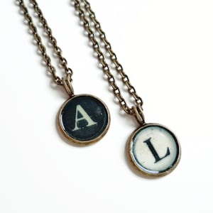 Lorna Antique Brass Initial Typewriter Key Style Necklace Monogram Necklace image 1