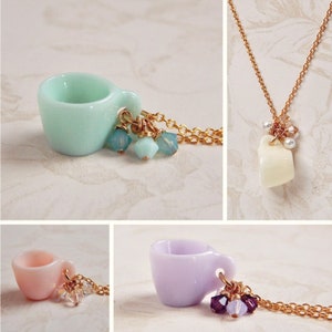 Miniature Tea cup Necklace - Little Cup of Spring - Tea Jewelry - Swarovski crystal - mini teacup necklace