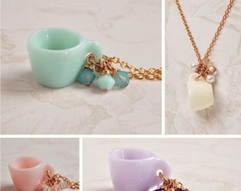 Miniature Teacup Necklace: Lucite Tea Jewelry with Swarovski Crystals