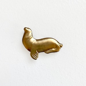 Fred - vintage brass seal brooch - seal pin - sea life - nautical pin - ocean life
