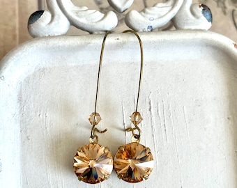 Golden topaz earrings - Swarovski crystal earrings - vintage style earrings